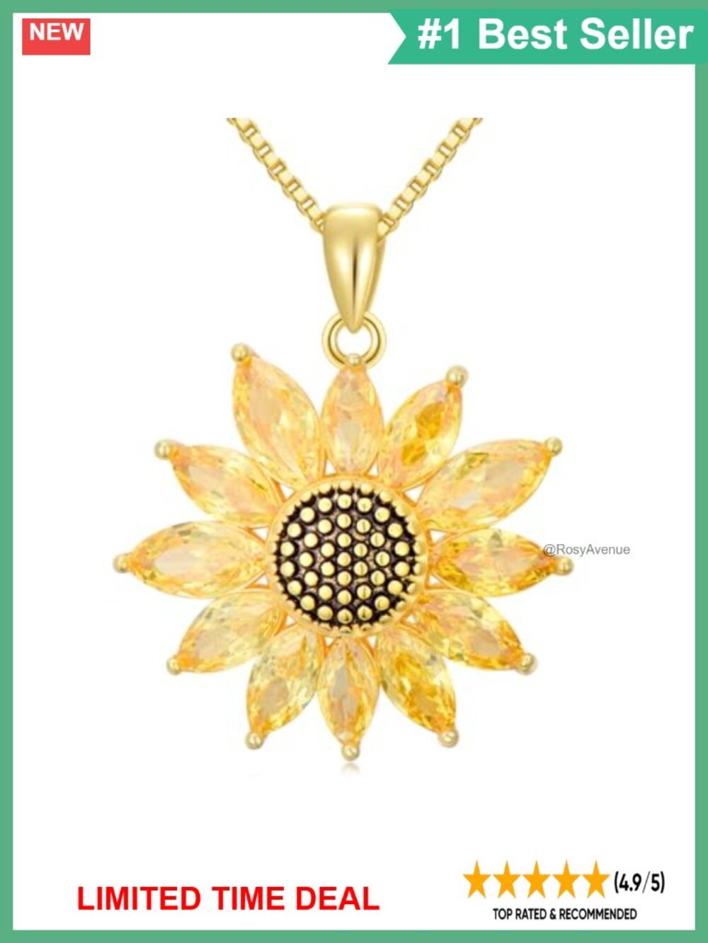 18k Gold Plated 925 Sterling Silver Sunflower Pendant Necklace Natural Citrine